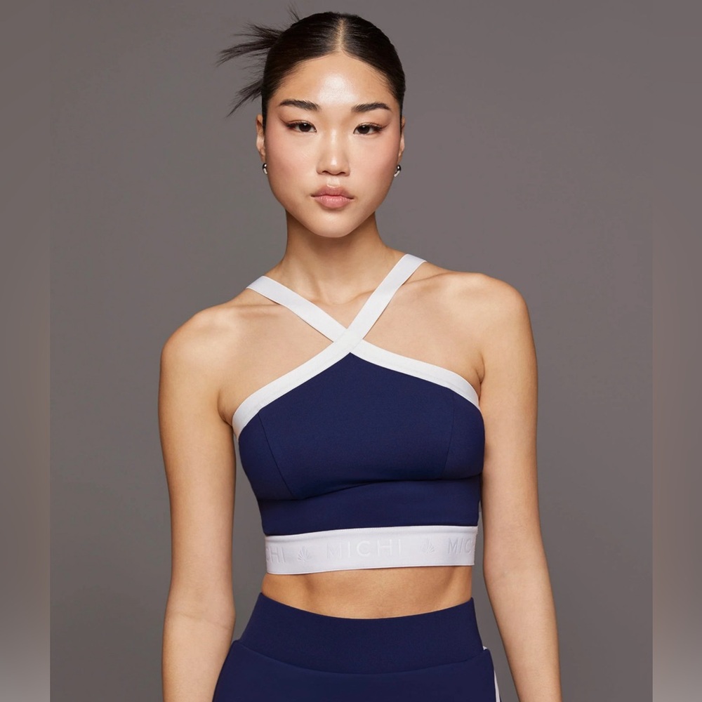 *NEW WITH TAGS* MICHI Playa Longline Sports Bra (Small) Navy & White NEVER WORN